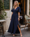 Isabelle Vestito Donna Maxi – Scollo a V, Vita Smock, Maniche Puff & Spacco