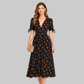Melodie Abito Donna Midi a Pois – Vestito Estivo Elegante con Scollo a V A-Line