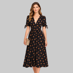 Melodie Abito Donna Midi a Pois – Vestito Estivo Elegante con Scollo a V A-Line