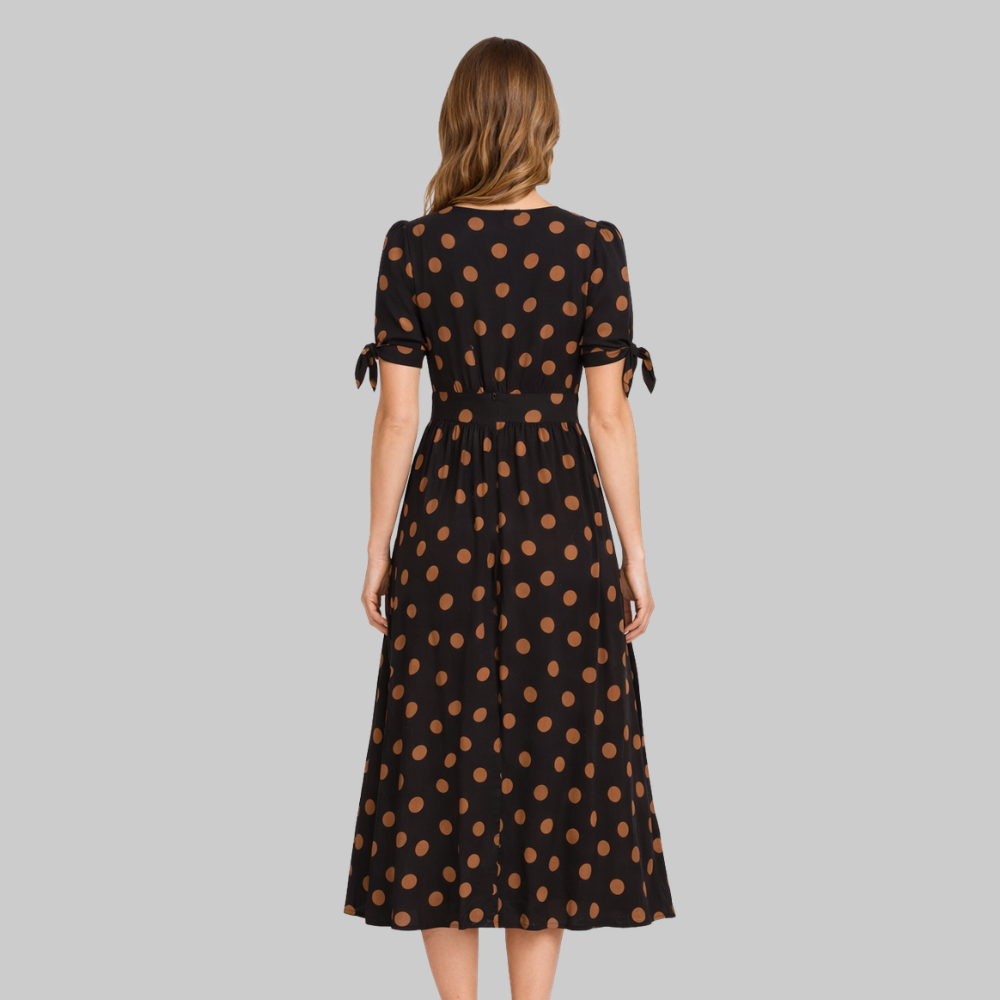 Melodie Abito Donna Midi a Pois – Vestito Estivo Elegante con Scollo a V A-Line