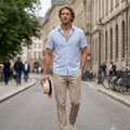 Luca Camicia in Lino da Uomo – Camicia Estiva a Righe con Maniche Corte