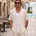 Lorenzo Camicia Crochet Uomo – Camicia Estiva in Maglia Traforata Stile Cuban