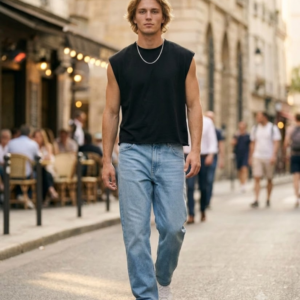 Luca Canotta Oversize Hombre – Top Streetwear Crop Ajustado en French Terry Pesado
