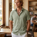 Lorenzo Camicia Estiva da Uomo – Camicia Casual a Maniche Corte Effetto Lino
