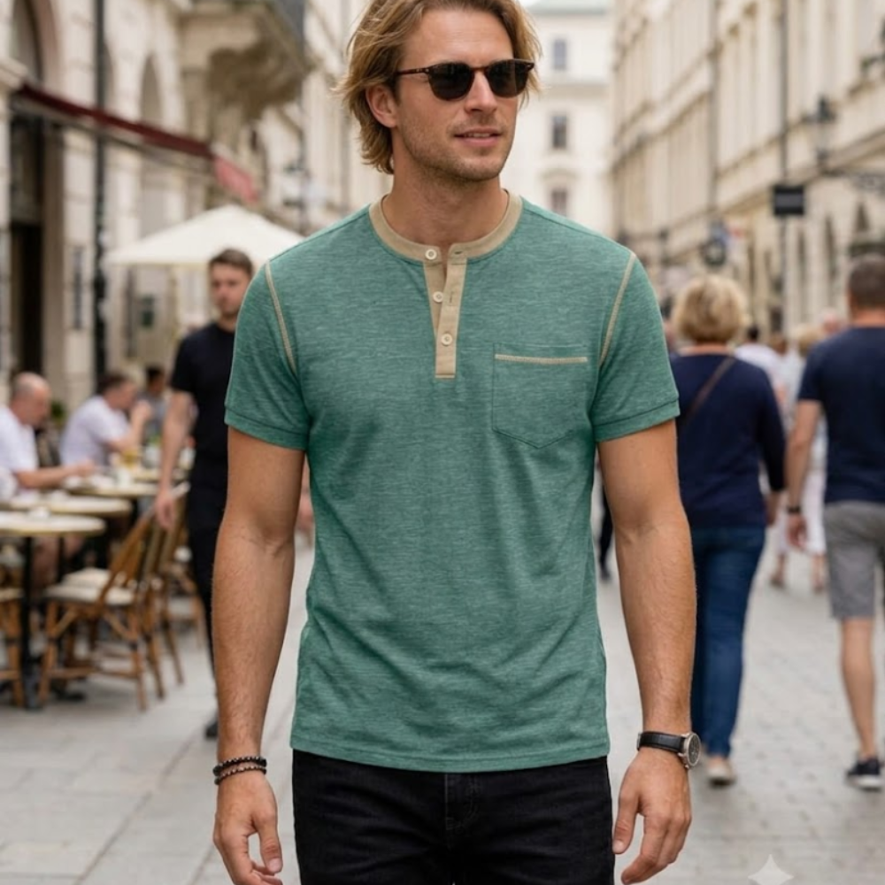 T-shirt Henley Matteo Homme – T-shirt décontracté à manches courtes avec boutons