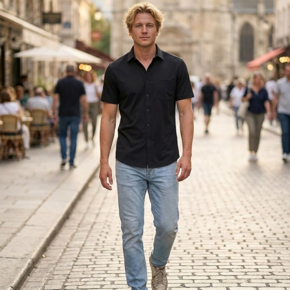 Wilfrits Camicia Elegante da Uomo – Camicia Estiva Antipiega a Maniche Corte con Taschino