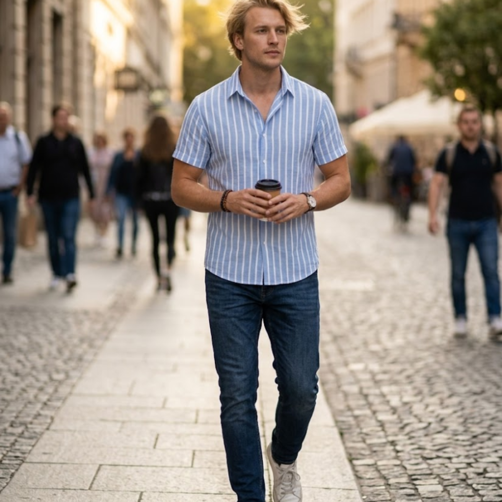 Camisa de hombre Luca en lino a rayas – Camisa casual de verano de manga corta