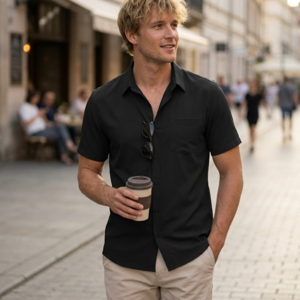 Joseph Men's Stretch Shirt – Summer Short Sleeve Shirt with Pocket