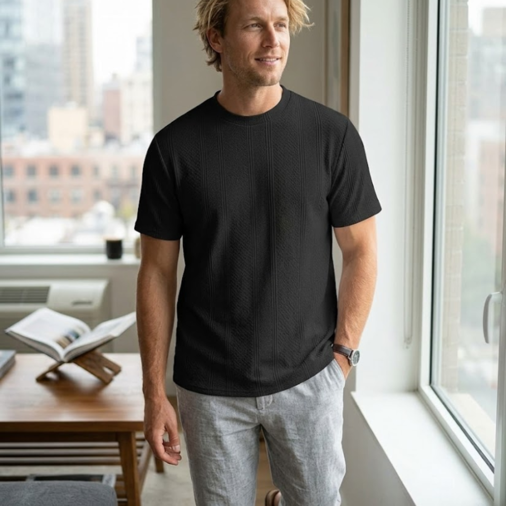 Camiseta Matteo para hombre en tejido jacquard – Camiseta casual elegante de cuello redondo