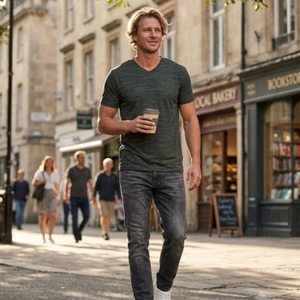 Matteo T-Shirt Uomo con Scollo a V – Maglietta Elasticizzata Casual in Cotone