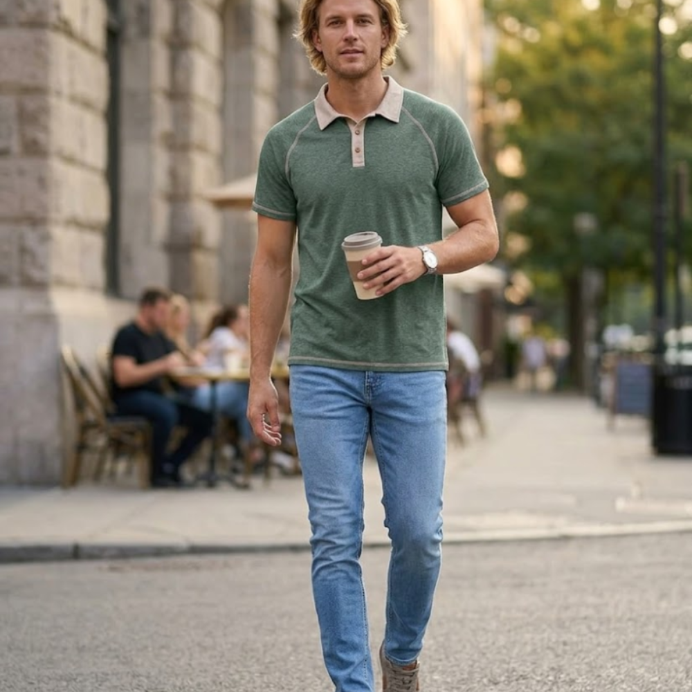 Leo Polo in Cotone da Uomo – Maglietta Estiva con Colletto Raglan e Bottoni
