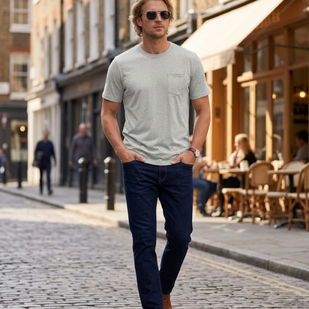 Camiseta Matteo para hombre en algodón con bolsillo – Camiseta casual de cuello redondo y mangas cortas