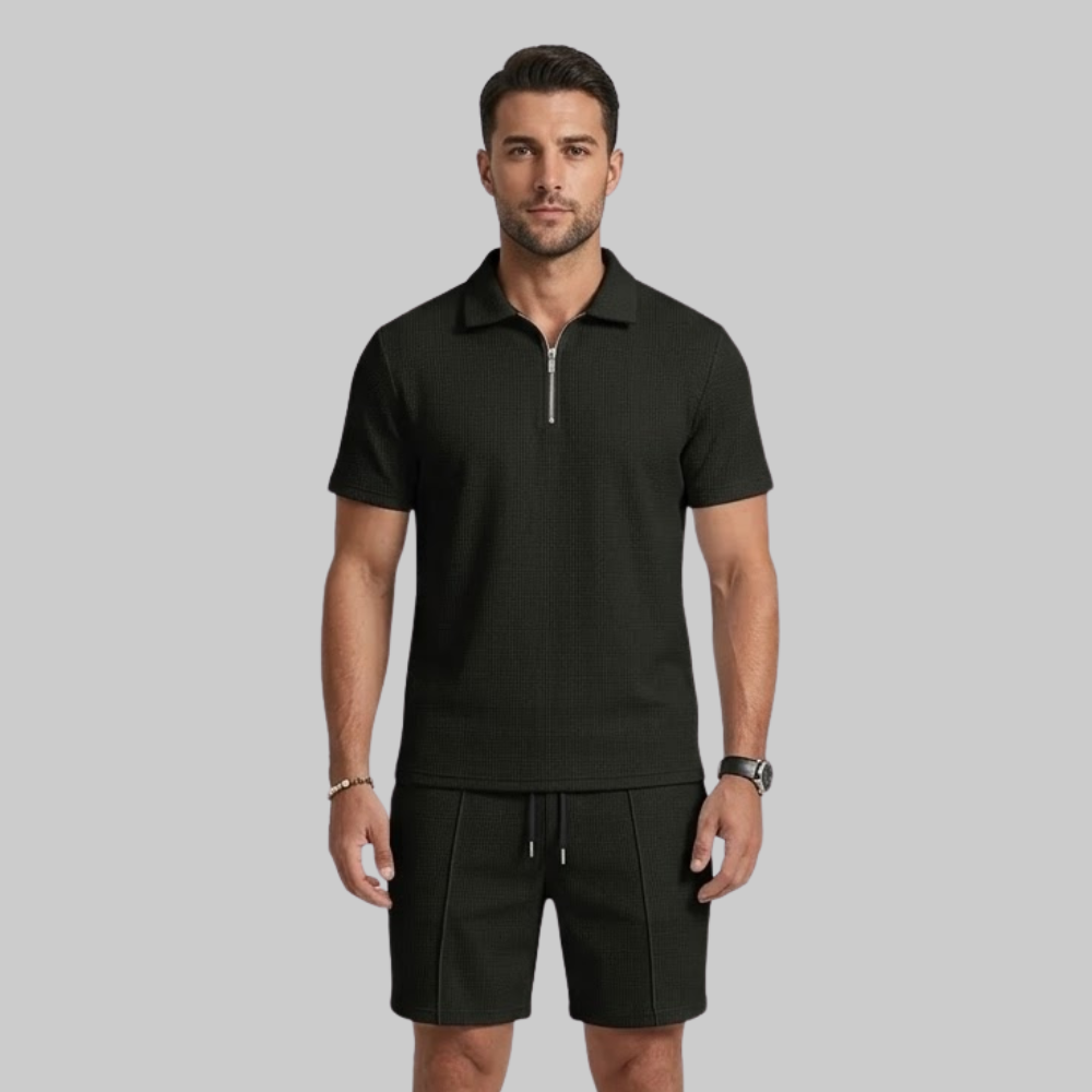 Sevi Conjunto Hombre Verano Dos Piezas – Traje Waffle con Camisa con Cremallera y Pantalones Cortos