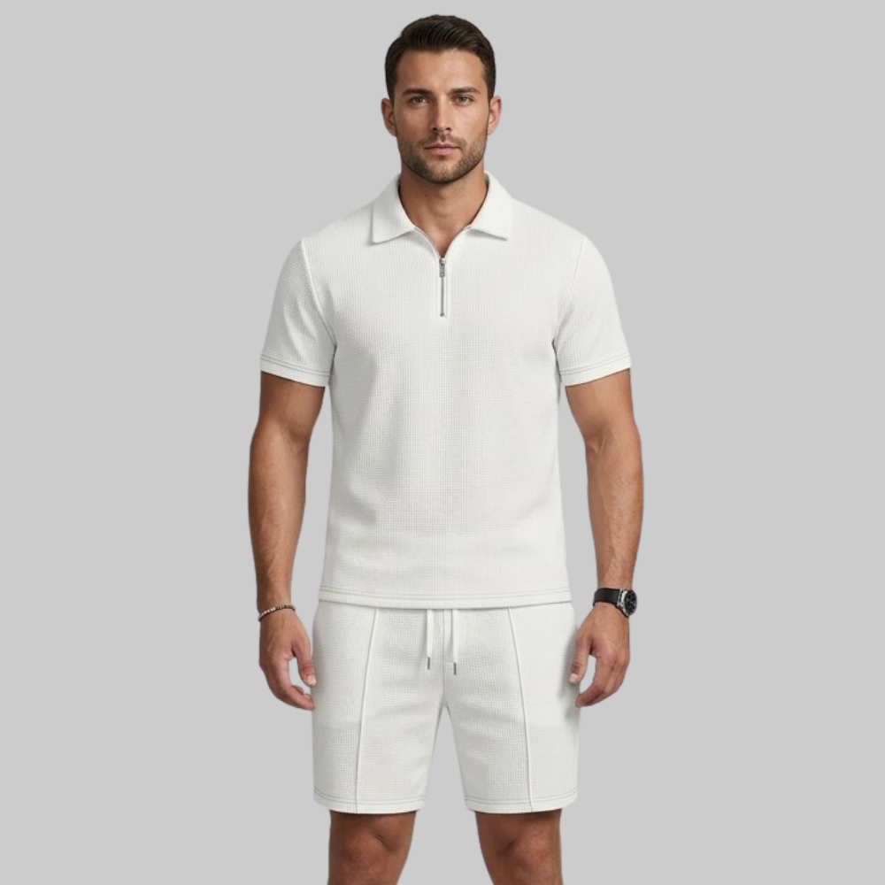 Sevi Set Uomo Estivo Due Pezzi – Completo Waffle con Camicia Zip e Pantaloncini