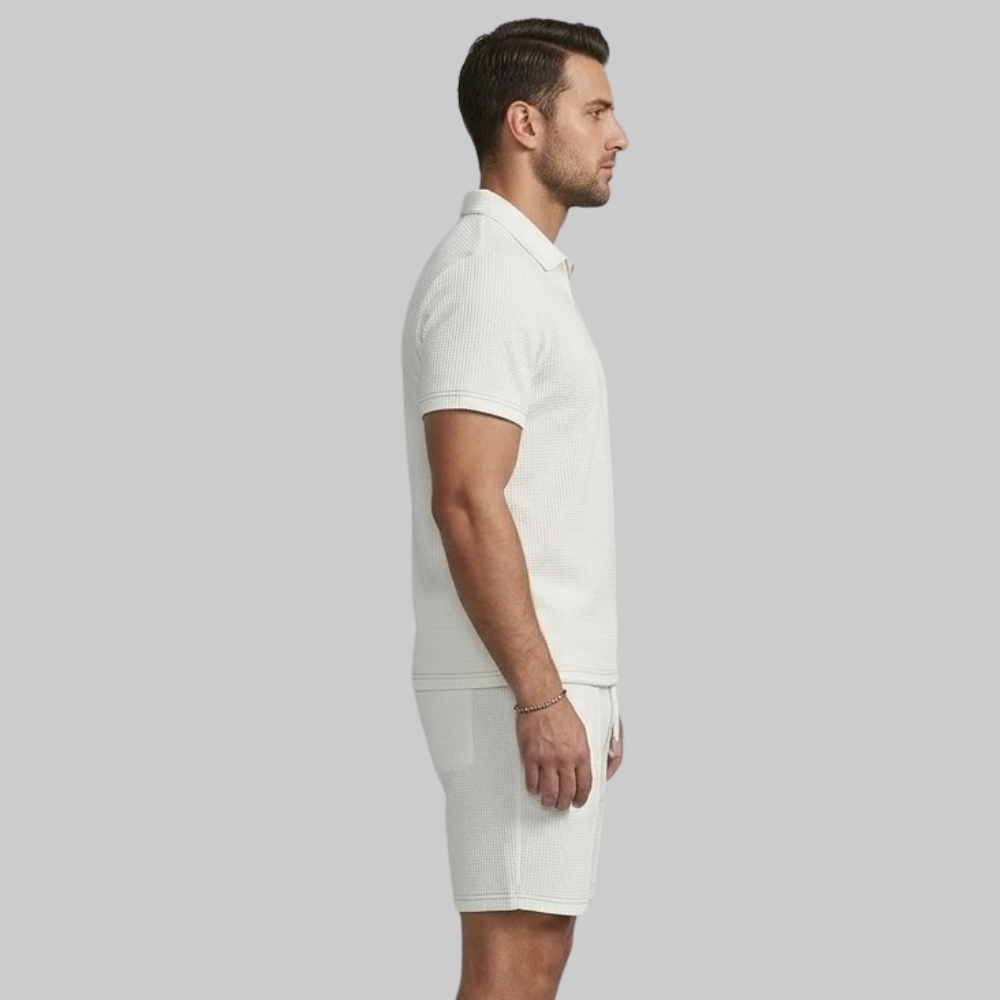 Sevi Conjunto Hombre Verano Dos Piezas – Traje Waffle con Camisa con Cremallera y Pantalones Cortos