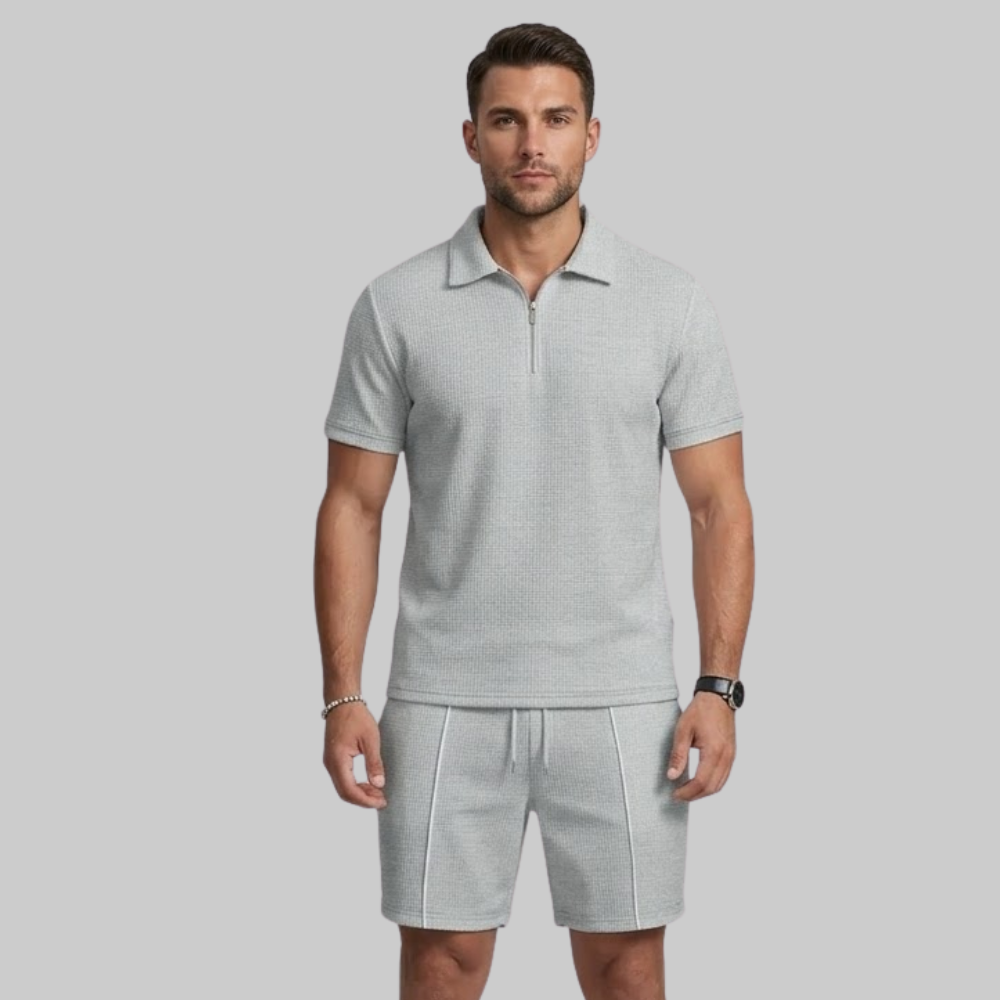 Sevi Conjunto Hombre Verano Dos Piezas – Traje Waffle con Camisa con Cremallera y Pantalones Cortos
