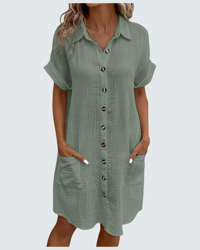 Mia vestido de muselina para mujer – vestido midi de verano con escote en V y botones