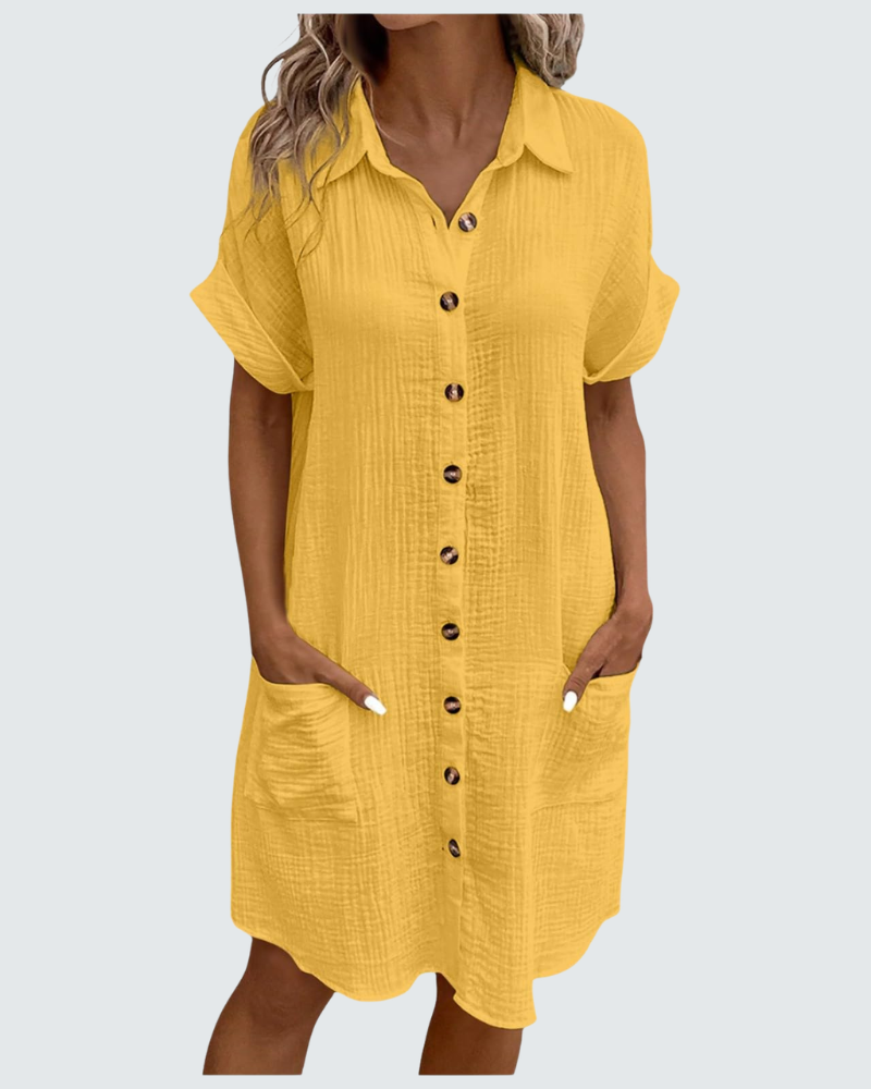 Mia vestido de muselina para mujer – vestido midi de verano con escote en V y botones