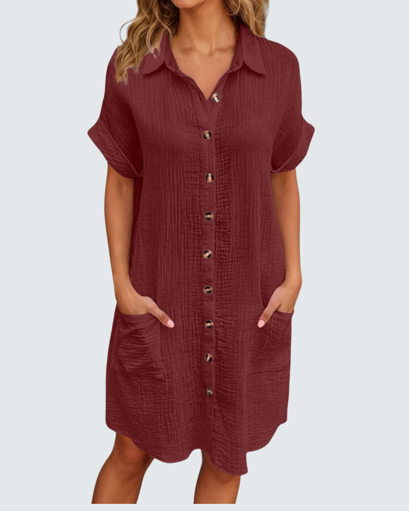 Mia vestido de muselina para mujer – vestido midi de verano con escote en V y botones