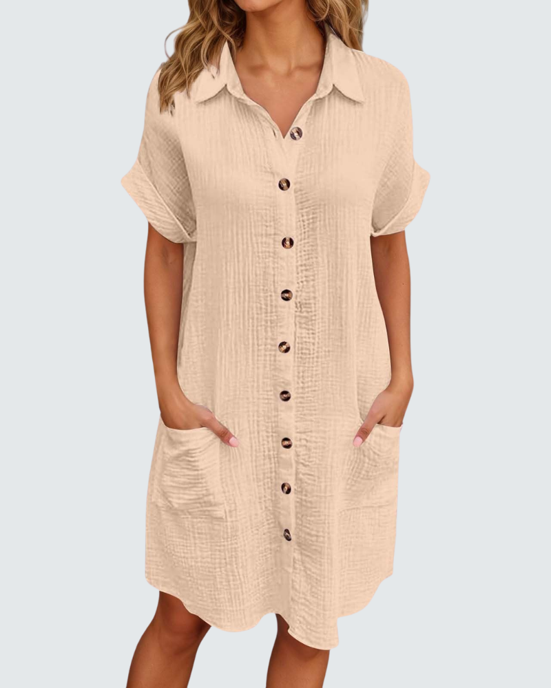 Mia vestido de muselina para mujer – vestido midi de verano con escote en V y botones