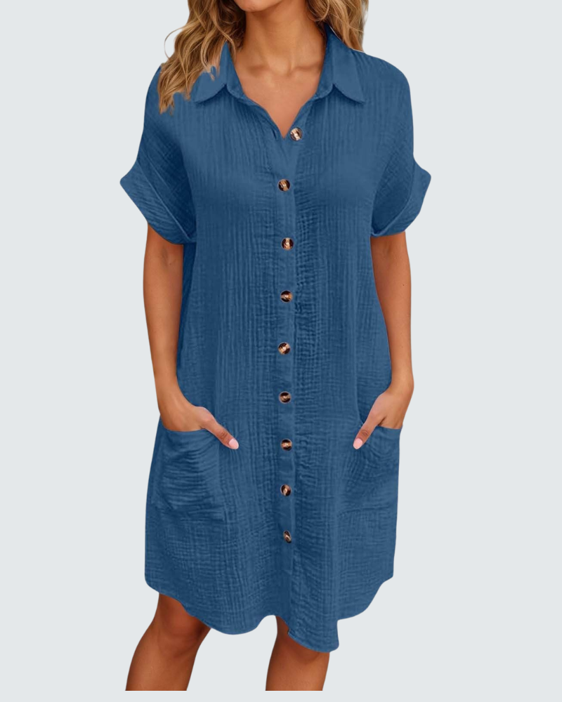 Mia vestido de muselina para mujer – vestido midi de verano con escote en V y botones