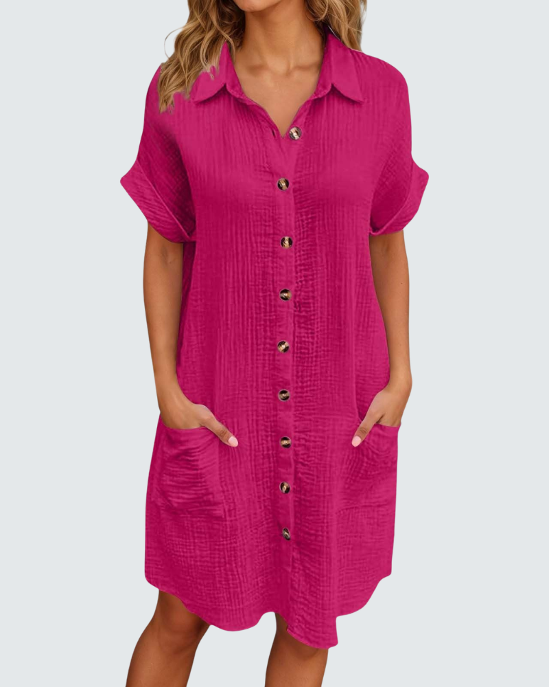 Mia vestido de muselina para mujer – vestido midi de verano con escote en V y botones