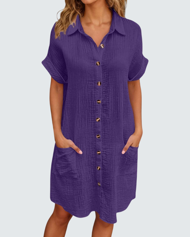 Mia vestido de muselina para mujer – vestido midi de verano con escote en V y botones