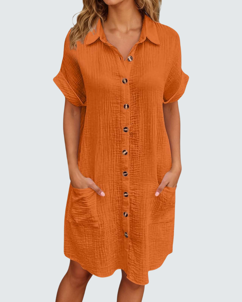 Mia vestido de muselina para mujer – vestido midi de verano con escote en V y botones