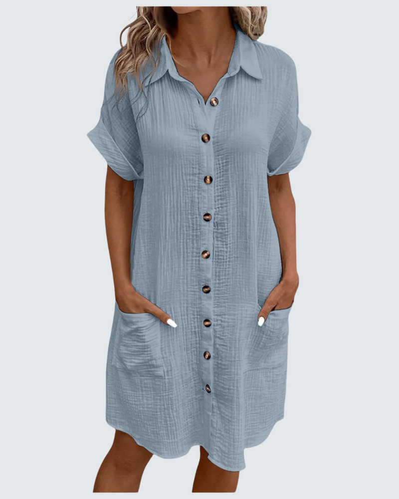 Mia vestido de muselina para mujer – vestido midi de verano con escote en V y botones