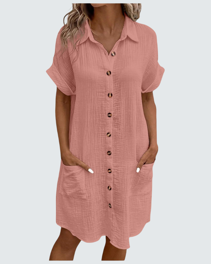 Mia vestido de muselina para mujer – vestido midi de verano con escote en V y botones