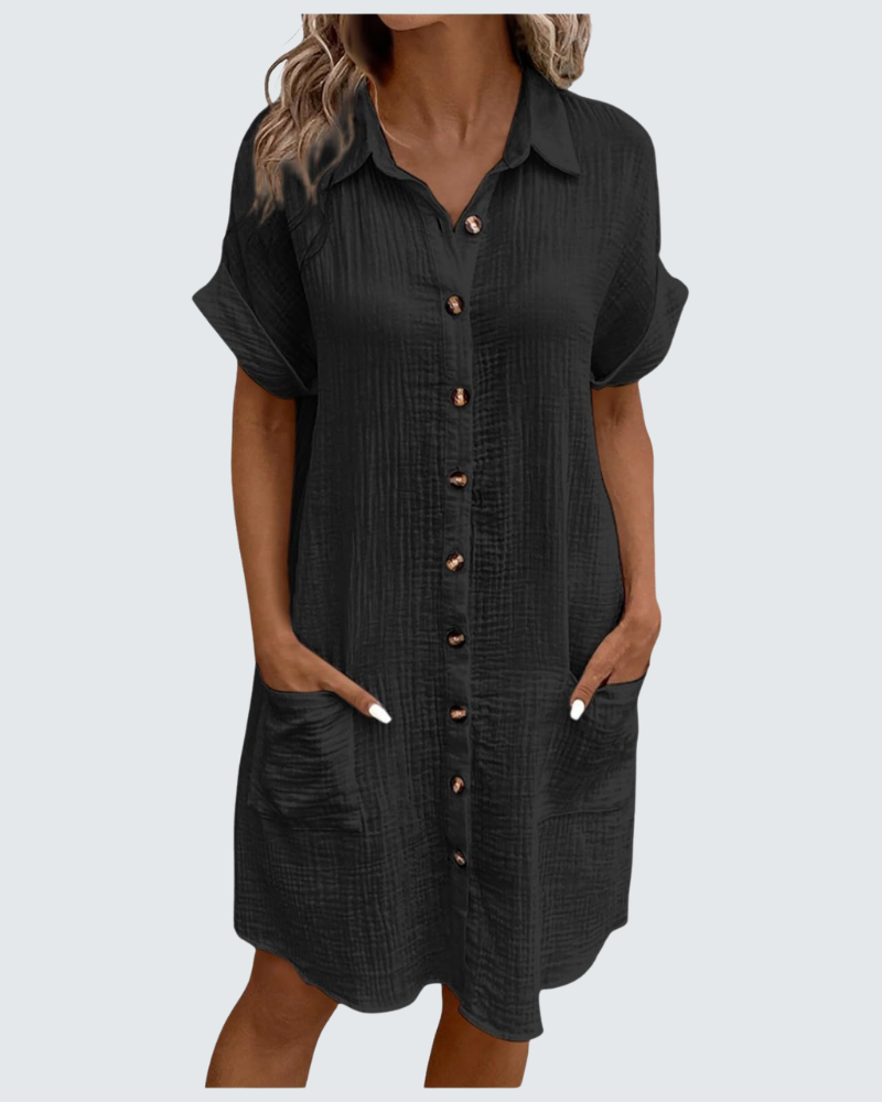 Mia vestido de muselina para mujer – vestido midi de verano con escote en V y botones