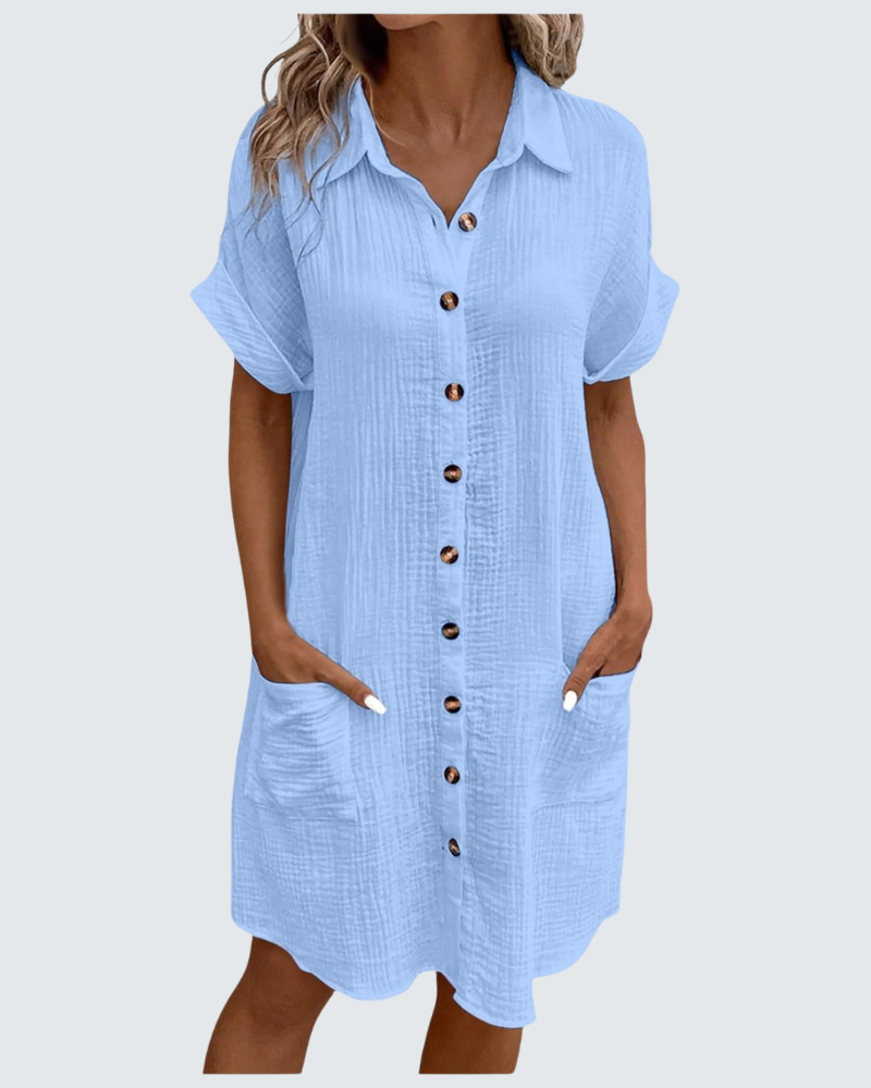 Mia vestido de muselina para mujer – vestido midi de verano con escote en V y botones