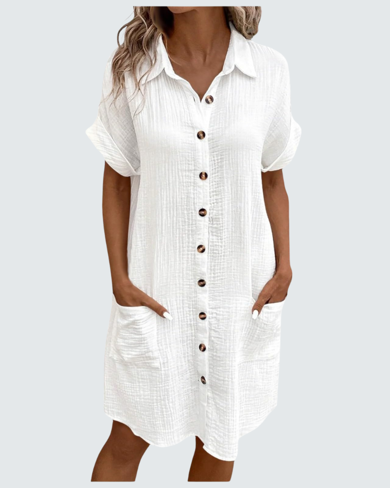 Mia vestido de muselina para mujer – vestido midi de verano con escote en V y botones