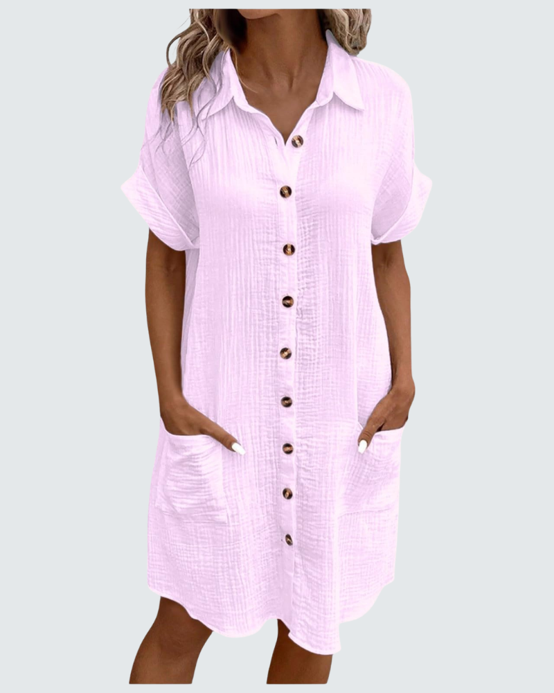 Mia vestido de muselina para mujer – vestido midi de verano con escote en V y botones