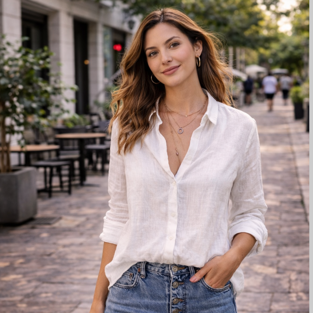 Elianna Blouse Femme – Lin Naturel, Respirante & Design Élégant Décontracté Chic