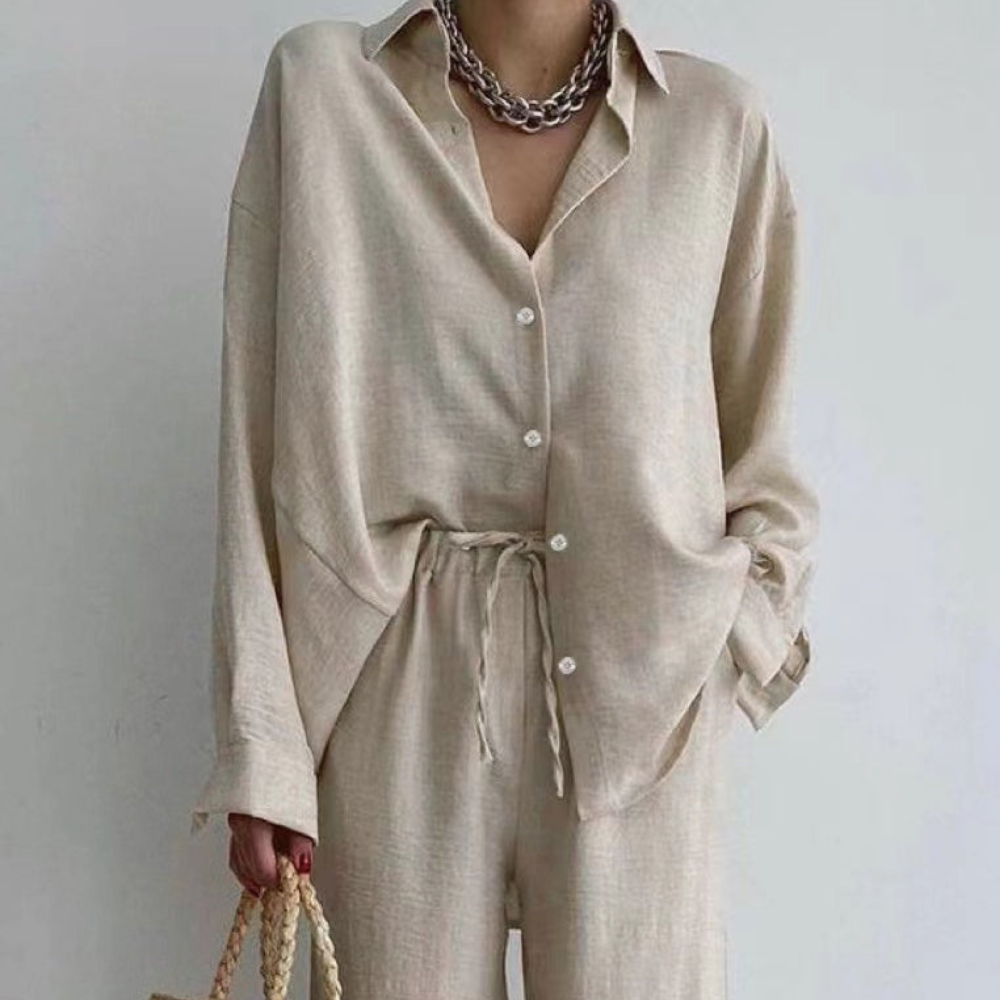 Ensemble Lisa Femme Lin – Tenue d'été Deux Pièces, Pantalon Palazzo, Taille Ajustable