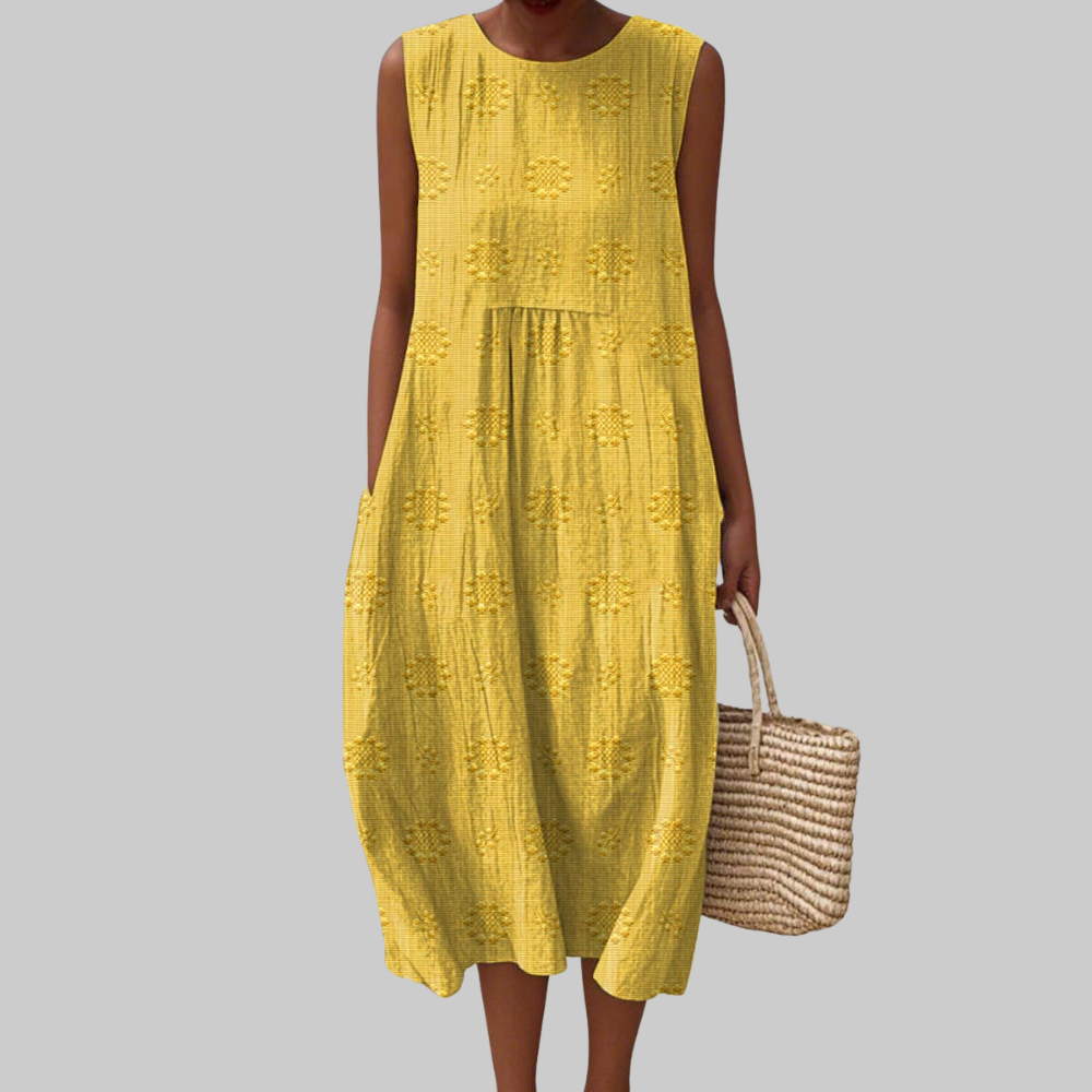 Trisha Abito Midi Donna – Vestito Senza Maniche in Cotone con Tasche & Ricamo Floreale
