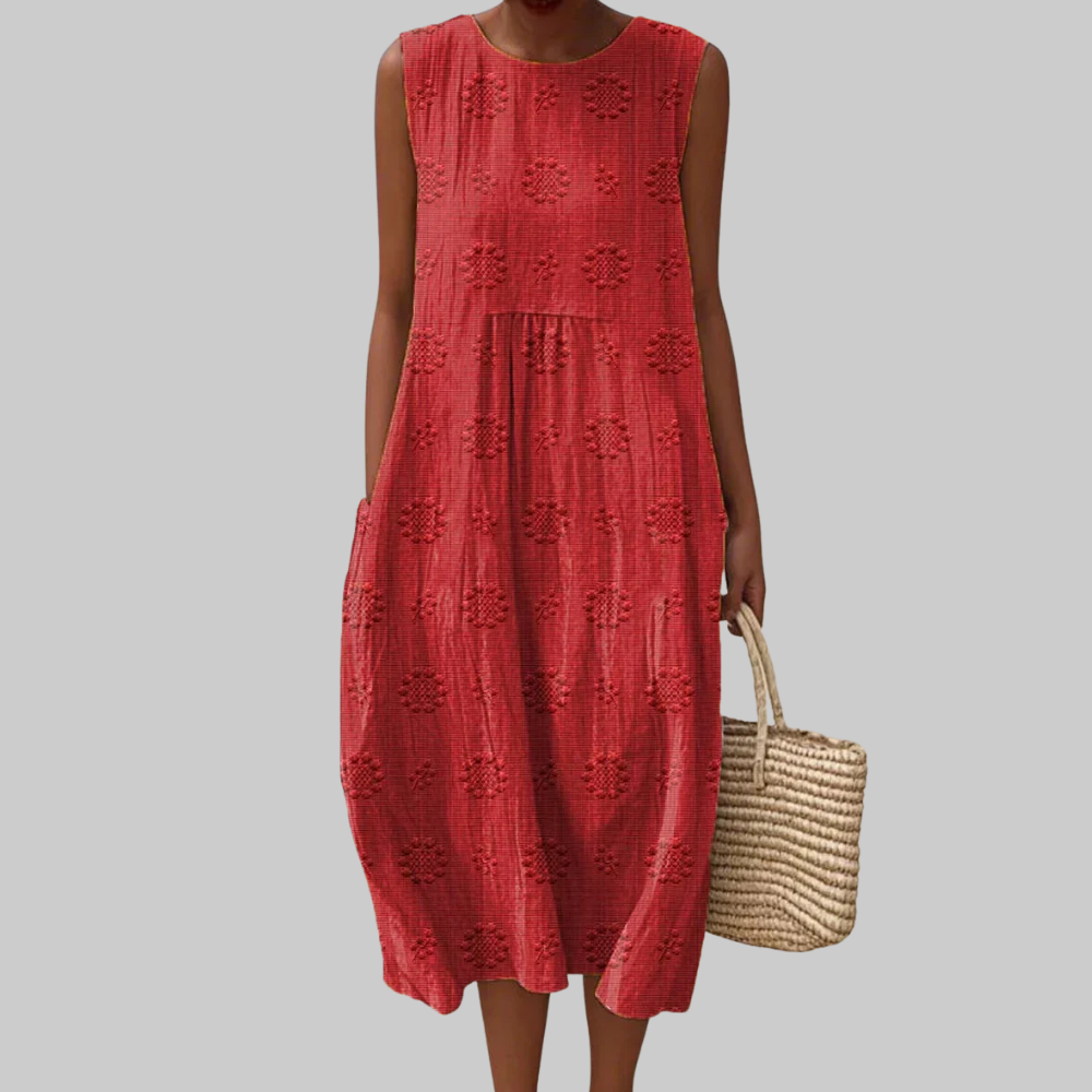 Trisha Abito Midi Donna – Vestito Senza Maniche in Cotone con Tasche & Ricamo Floreale