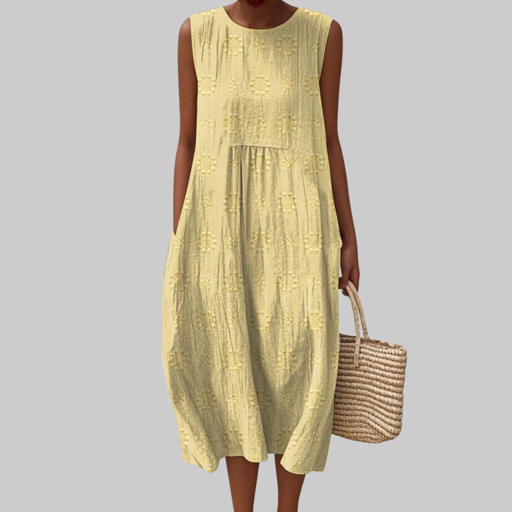 Trisha Abito Midi Donna – Vestito Senza Maniche in Cotone con Tasche & Ricamo Floreale
