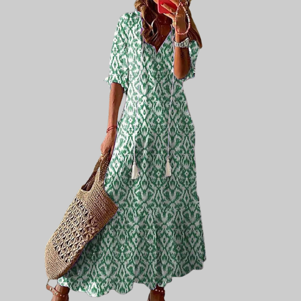 Zarya Robe Boho Femme – Maxi Robe Fluide avec Décolleté en V & Coupe Souple