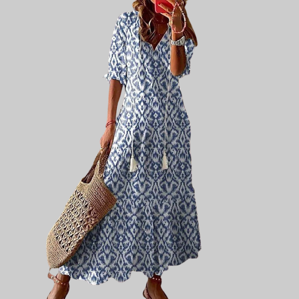 Zarya Robe Boho Femme – Maxi Robe Fluide avec Décolleté en V & Coupe Souple