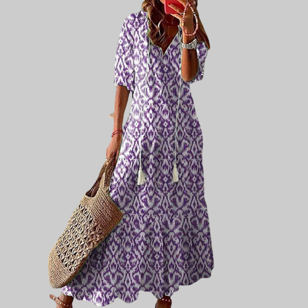 Zarya Robe Boho Femme – Maxi Robe Fluide avec Décolleté en V & Coupe Souple