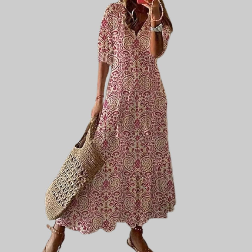 Zarya Robe Boho Femme – Maxi Robe Fluide avec Décolleté en V & Coupe Souple