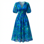 Noana Women's Midi Floral Dress – V-Neck Dress, Elastic Waist, Elegant Casual