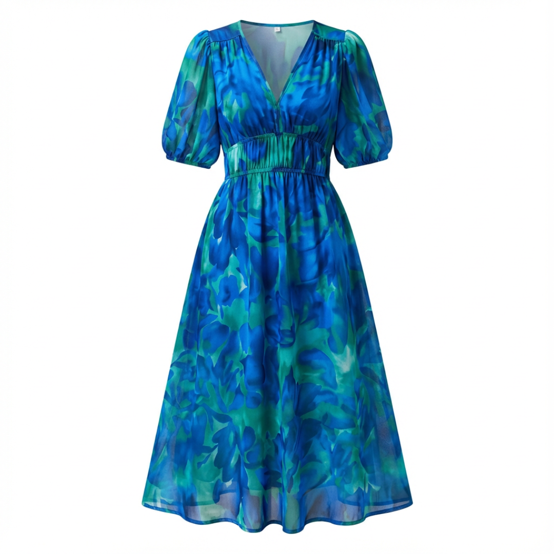 Noana Women's Midi Floral Dress – V-Neck Dress, Elastic Waist, Elegant Casual