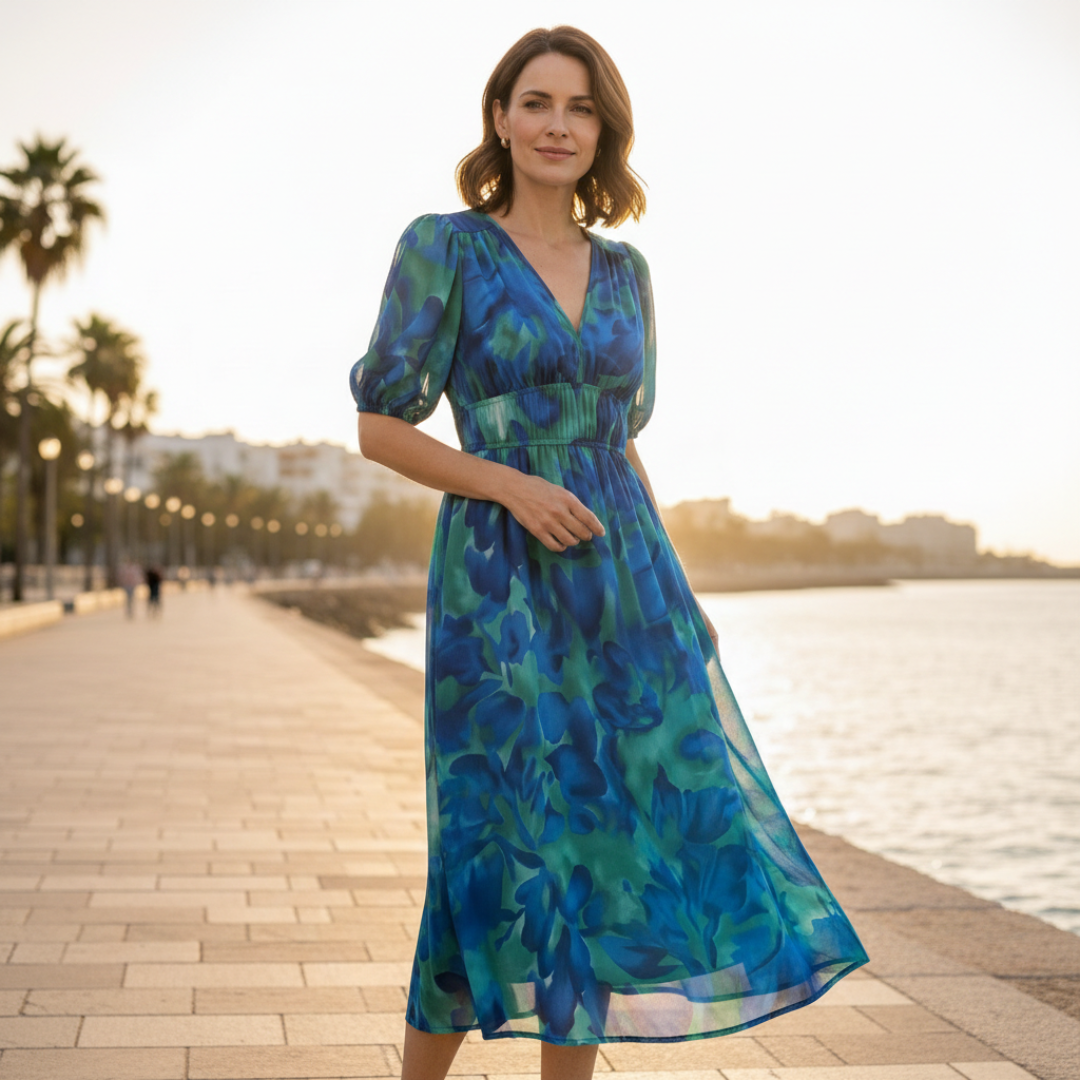 Noana Abito Donna Midi Floreale – Vestito Scollo V, Vita Elasticizzata, Elegante Casual