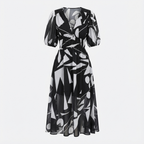 Noana Women's Midi Floral Dress – V-Neck Dress, Elastic Waist, Elegant Casual