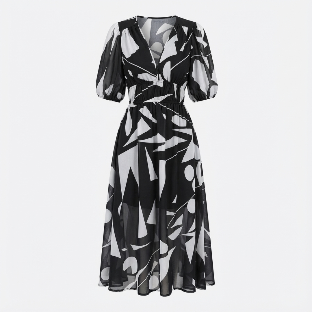 Noana Women's Midi Floral Dress – V-Neck Dress, Elastic Waist, Elegant Casual