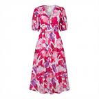 Noana Women's Midi Floral Dress – V-Neck Dress, Elastic Waist, Elegant Casual
