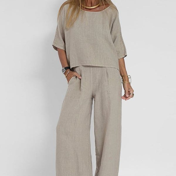 Ensemble Melie Femme Deux Pièces – Tenue Pantalon Palazzo et Top Oversize Décontractée Chic